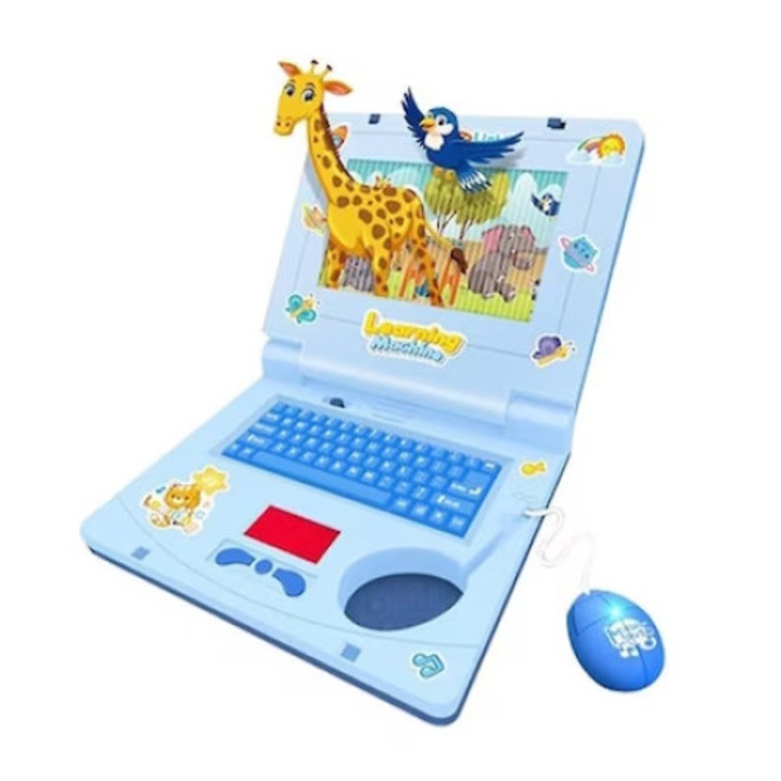 Laptop educational pentru copii cu mouse, dezvoltare inteligenta, interactiv, muzical, Albastru