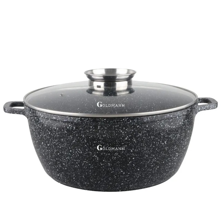 Alumínium serpenyő Goldmann GM-0328, 28×12,5 cm, 6,5 L, márvány belső, fedél