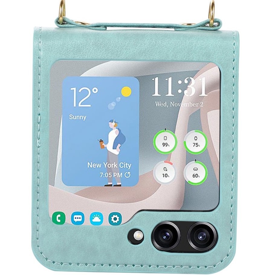 Husa pentru Samsung Galaxy Z Flip 5 5G, Erbord, Piele naturala, Verde