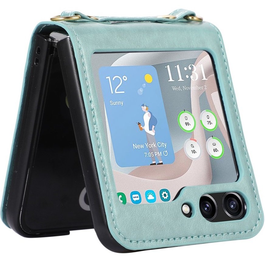 Husa pentru Samsung Galaxy Z Flip 5 5G, Erbord, Piele naturala, Verde