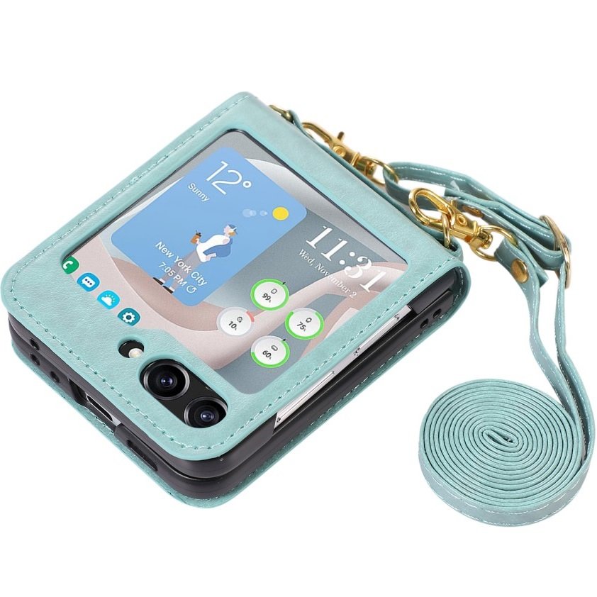 Husa pentru Samsung Galaxy Z Flip 5 5G, Erbord, Piele naturala, Verde