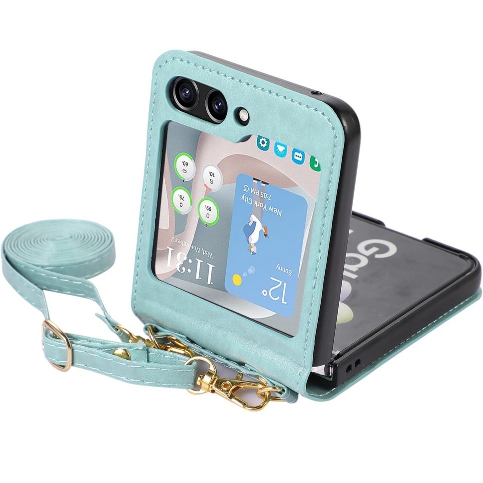 Husa pentru Samsung Galaxy Z Flip 5 5G, Erbord, Piele naturala, Verde