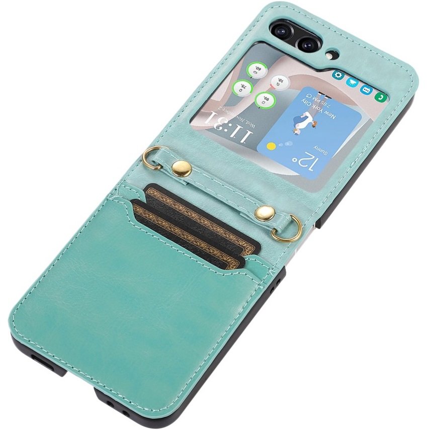 Husa pentru Samsung Galaxy Z Flip 5 5G, Erbord, Piele naturala, Verde