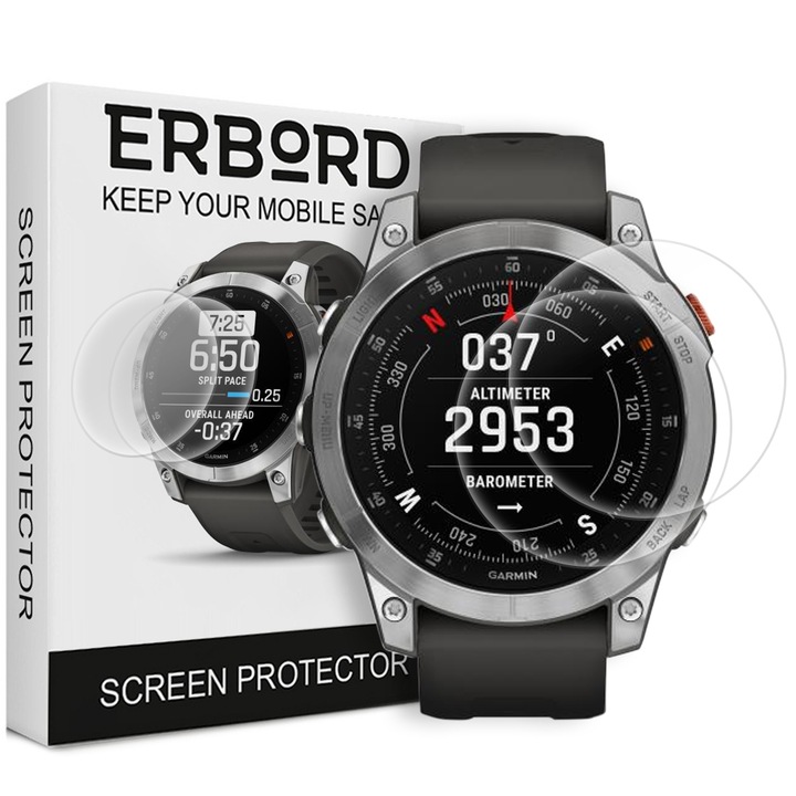 Set 2 protectii ecran pentru Garmin Epix Pro Gen 2, ERBORD, Sticla, 47mm, Transparent
