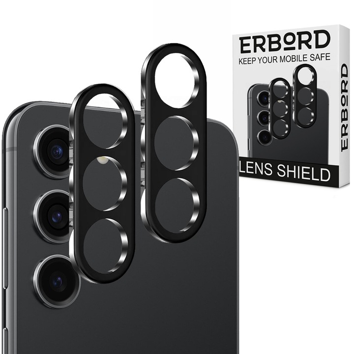 Set 2 folii protectie camere pentru Samsung Galaxy S23 FE, ERBORD, Sticla securizata, Negru