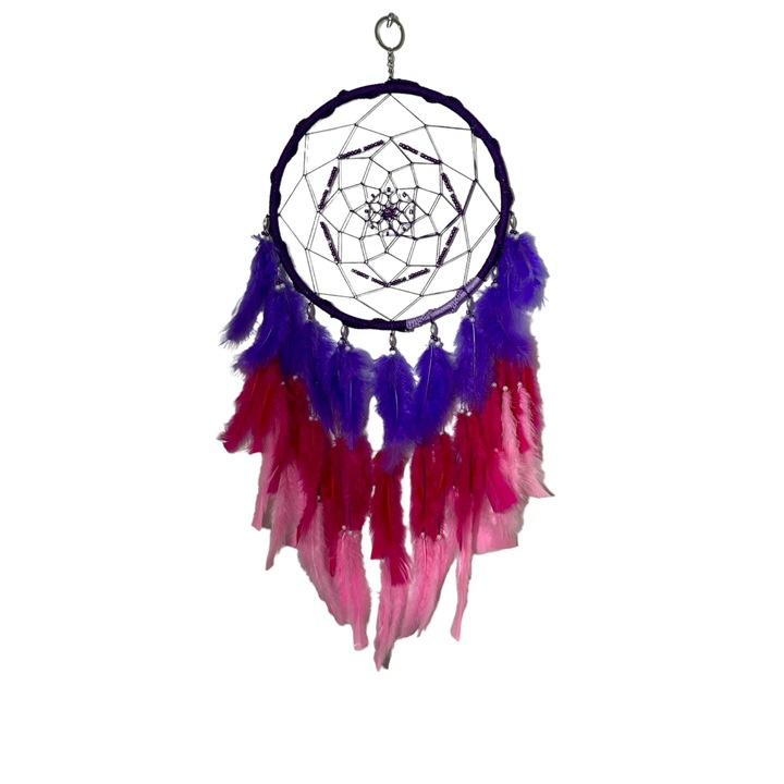 Accesoriu Decorativ, Dreamcatcher, Zen Art, Realizat Manual, 70 cm, Mov/Roz