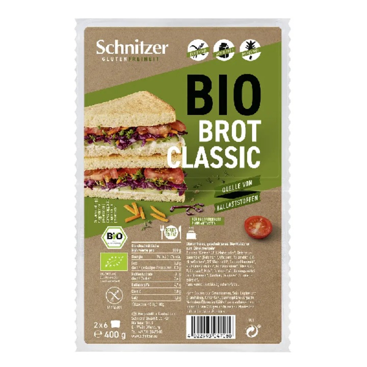 Paine bio alba de toast, fara gluten, 400g Schnitzer Glutenfree