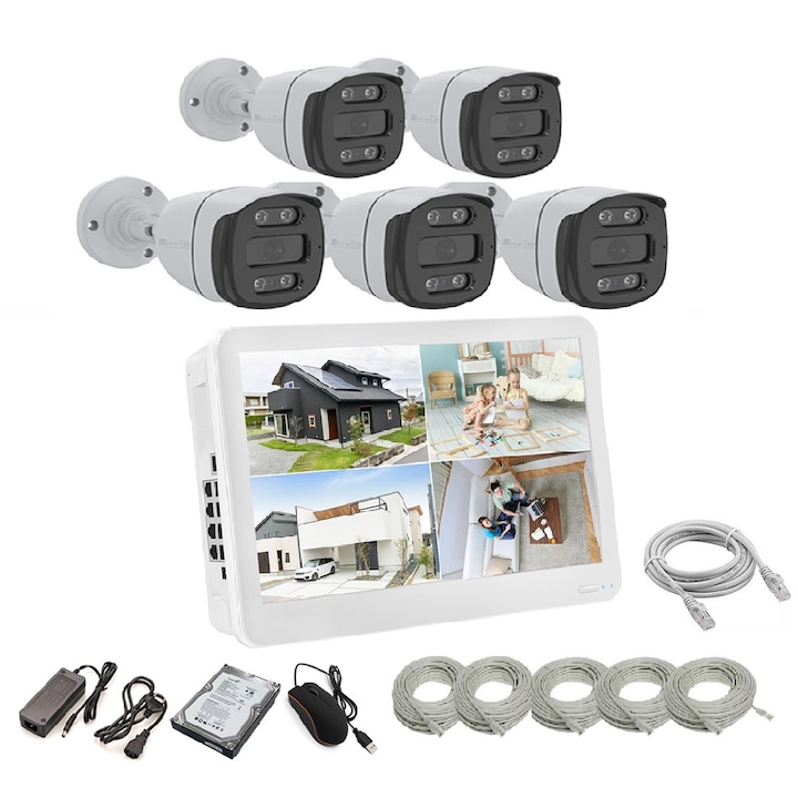 Kit Supraveghere Wireless, Movols, 10CH NVR, 5MP, 4 Camere PTZ, Nocturna Color, 1TB