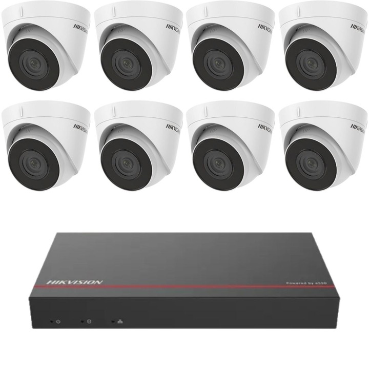 Felügyeleti rendszer, Hikvision 8 IP kamerák 2MP IR 30M NVR 8 csatornás PoE SSD 1TB előre telepítve