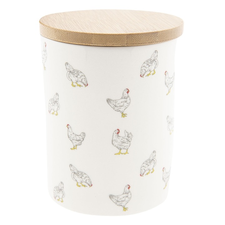 Комплект от 4 броя керамични буркани с изображения на кокошки, 10х13 см