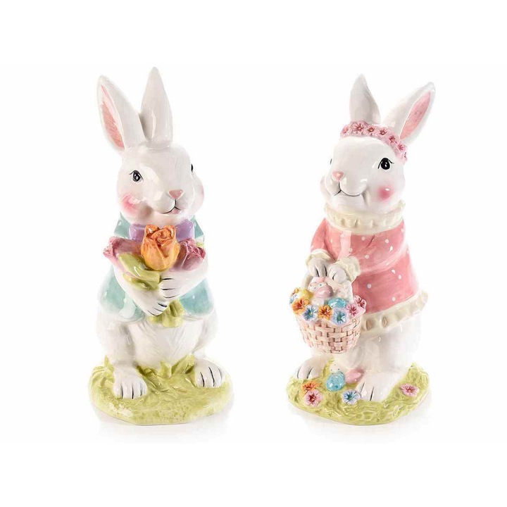 Комплект от 2 керамични фигурки на Великденски зайци 10.5x12.5x22.5 cm