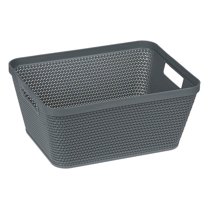 Cos de depozitare Shopiens® tip ratan cu manere, gri, 29.5x23.4x13 cm/5.4L