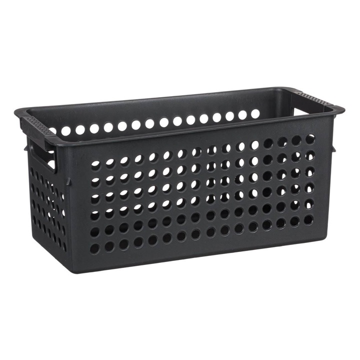 Shopiens висока кошница за съхранение от антрацитна перфорирана пластмаса и дръжки, 29x13,5x12,7 cm/4L