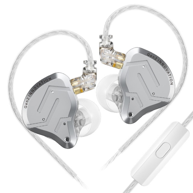 Casti KZ ZSN Pro 2 Generation, Hybrid 1BA+1DD 10mm, metal, bas HIFI, Sport, Anularea zgomotului, Microfon, Argintiu