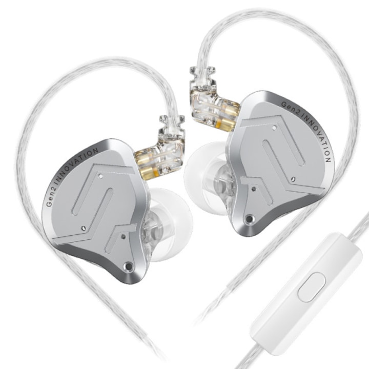 KZ ZSN Pro 2 generációs fejhallgató, hibrid 1BA+1DD 10mm, fém, basszus HIFI, sport, zajszűrő, mikrofon, ezüst