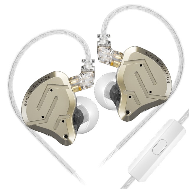 Casti KZ ZSN Pro 2 Generation, Hybrid 1BA+1DD 10mm, metal, bas HIFI, Sport, Anularea zgomotului, Microfon, Auriu