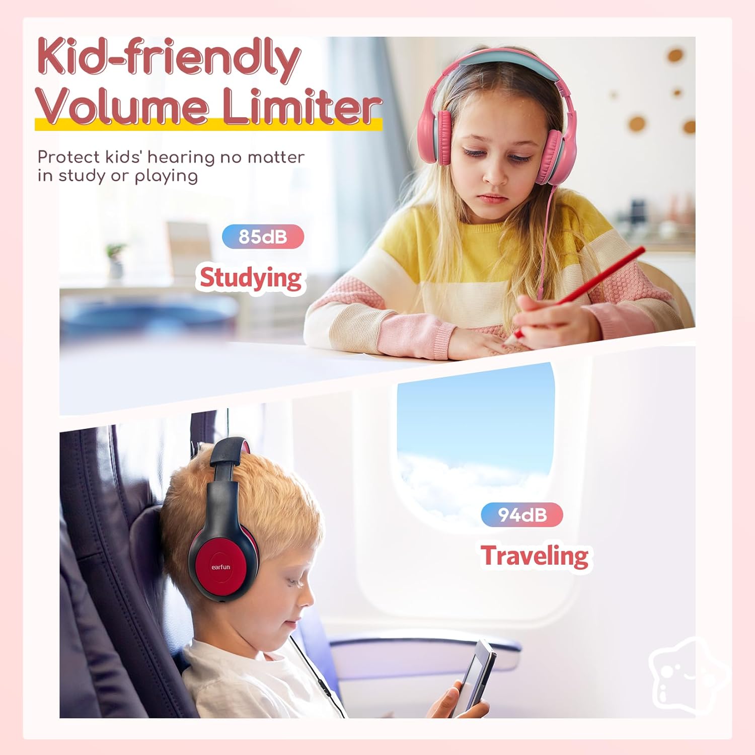 Casti intraauriculare EarFun Kids K1 (violet-roz)