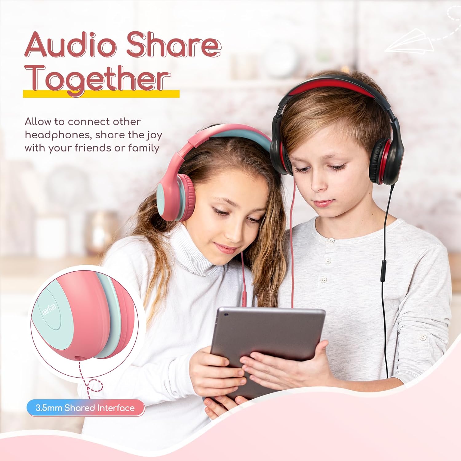 Casti intraauriculare EarFun Kids K1 (violet-roz)