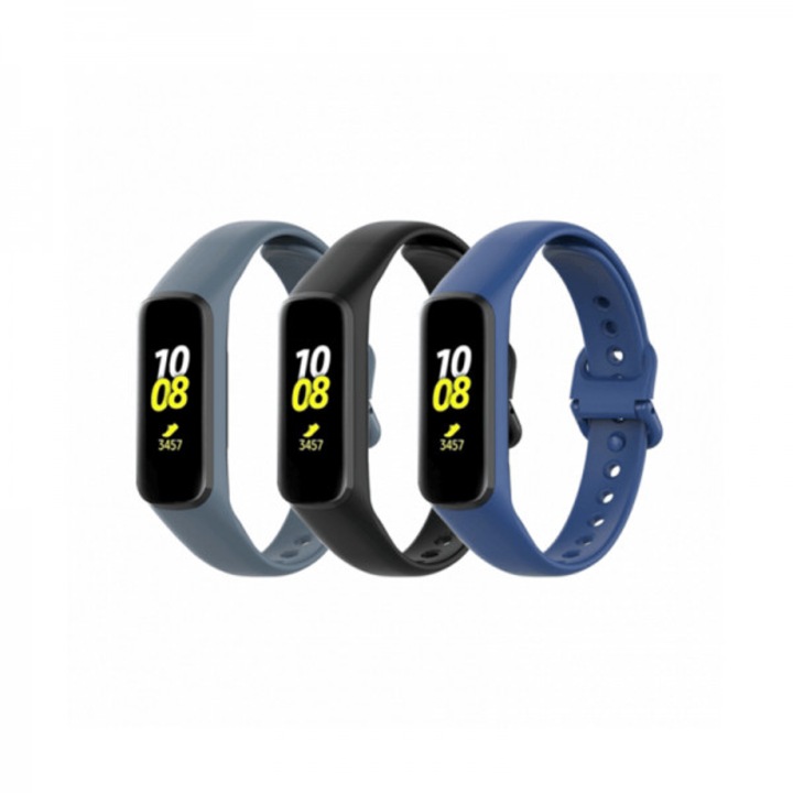 Set 3 curele din silicon, pentru bratara smart Samsung Galaxy Fit 2 SM-R220, gri, negru, albastru
