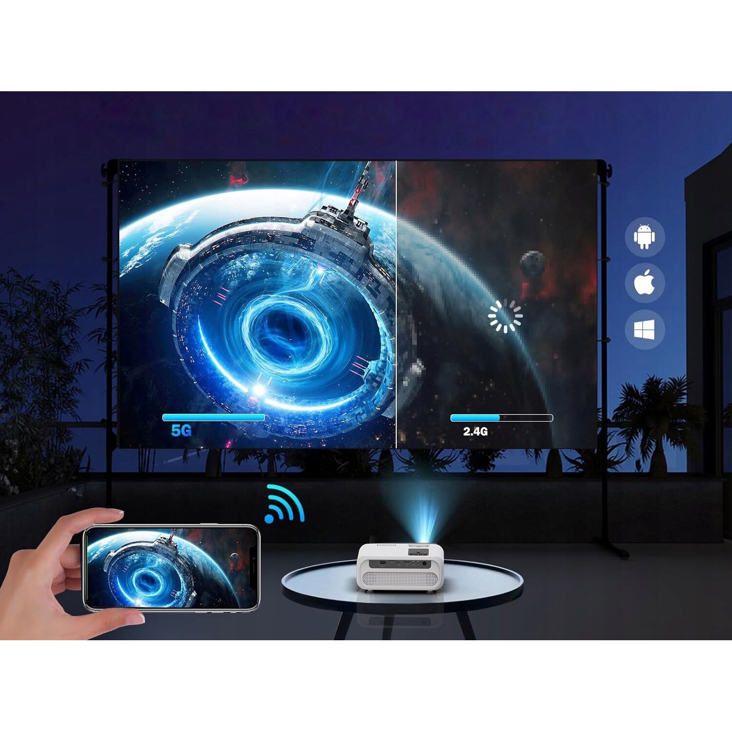 Mini videoproiector Zenwire e500s portabil WiFi Full HD 4K 7500lm ...