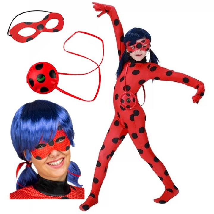 Set costum Buburuza Miraculoasa cu peruca si accesorii pentru copii, KidMania®, 3-5 ani, 100 -110 cm