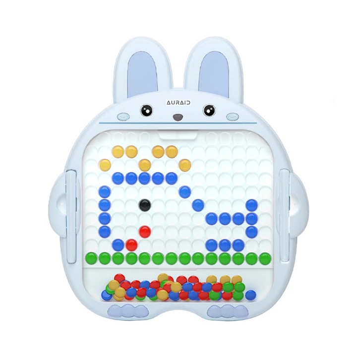 Tabla de Desen Magnetica Interactiva cu Bile si 2 Stilouri Magnetice, AURAID®, Setul Perfect pentru Dezvoltarea Creativa a Copiilor Peste 3 Ani, Include 20 cartonase cu desene predefinite, Albastru