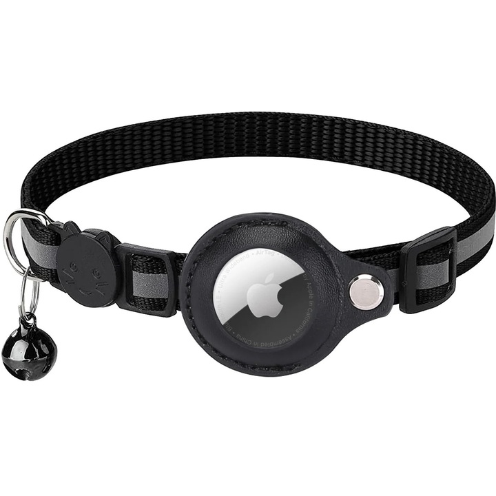 Zgarda suport AirTag Apple pentru preventia pierderii animalelor de companie. 32 cm, negru