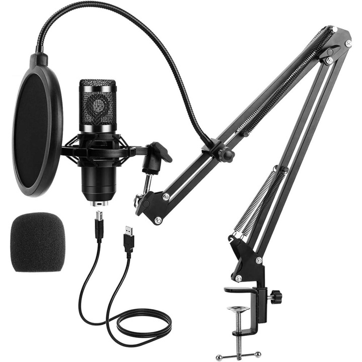Microfon studio de birou, Timeless Tools, cu conector USB, cu suport reglabil pe inaltime