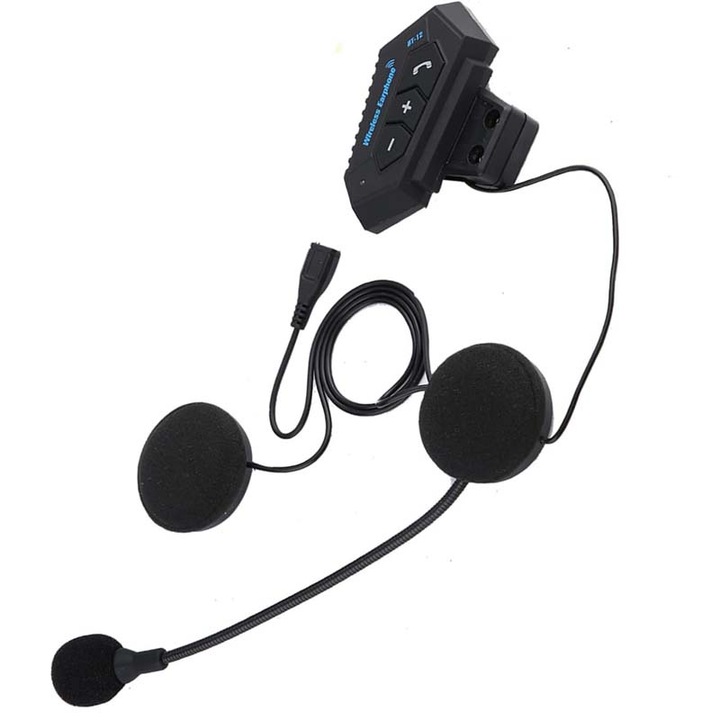 Мотоциклетна комуникационна система, Bluetooth 5.0, IP67, 500 mAh, FM180-2000KHZ, висока автономност до 32 часа, интелигентно намаляване на шума, поддръжка на автоматичен отговор, за управление на разговори, слушане на музика, гласова навигация, Черен