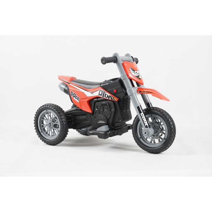 Motocicleta electrica cu 3 roti, pentru copii Kinderauto Enduro 2x 30W 12V, culoare portocaliu