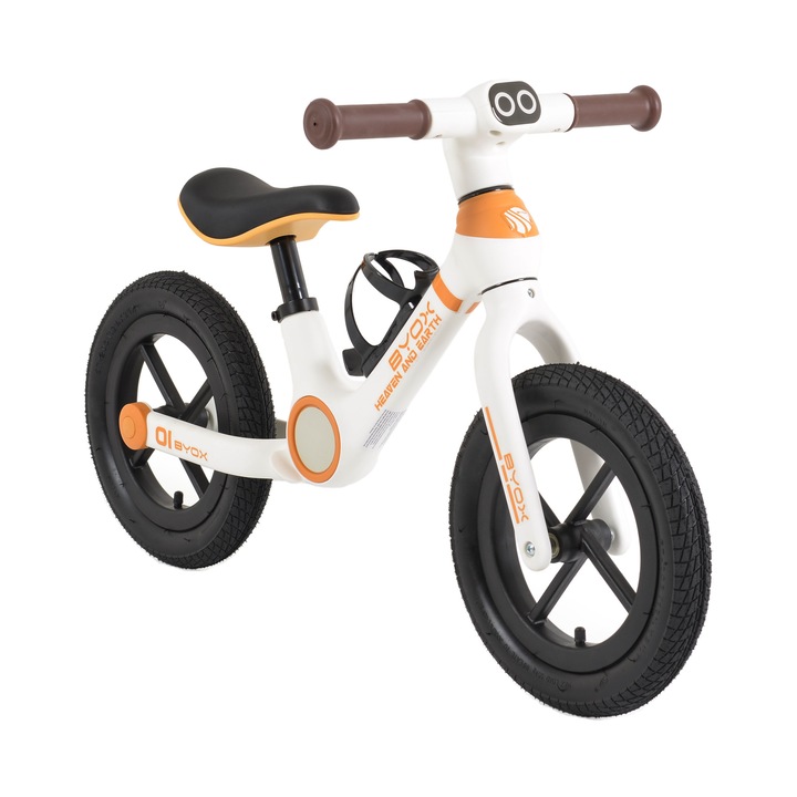 Bicicleta de echilibru Byox Orb fara pedale, roti de cauciuc 12 inch cu aer, 2-5 ani, Whitestone