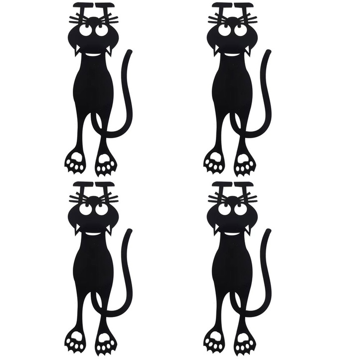 Set 4 bucati semne de carte cu pisici, JENUOS®, 12.3x4.3 cm, Reutilizabil, Negru