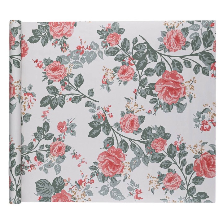Shopiens® dekoratív matrica bútorokhoz, tekercs rózsaszín rózsa mintával, 150x45 cm