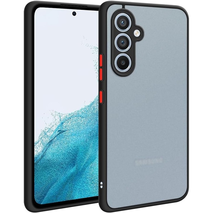 Husa hibrid ALC compatibila cu Samsung Galaxy A54 5G, husa de protectie rezistenta la zgarieturi, rezistenta la socuri, cadru TPU negru cu capac dur usor transparent pe spate
