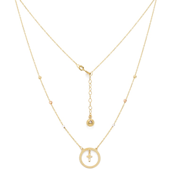 Colier Cerc, Cruce si Bile Aur 14k