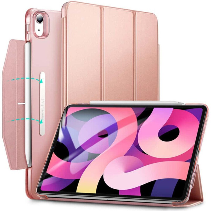 Защитен флип калъф, съвместим с iPad Air 4 2020/Air 5 2022, Ascend Trifold, магнитно затваряне и държач за писалка, екологична кожа, розово злато