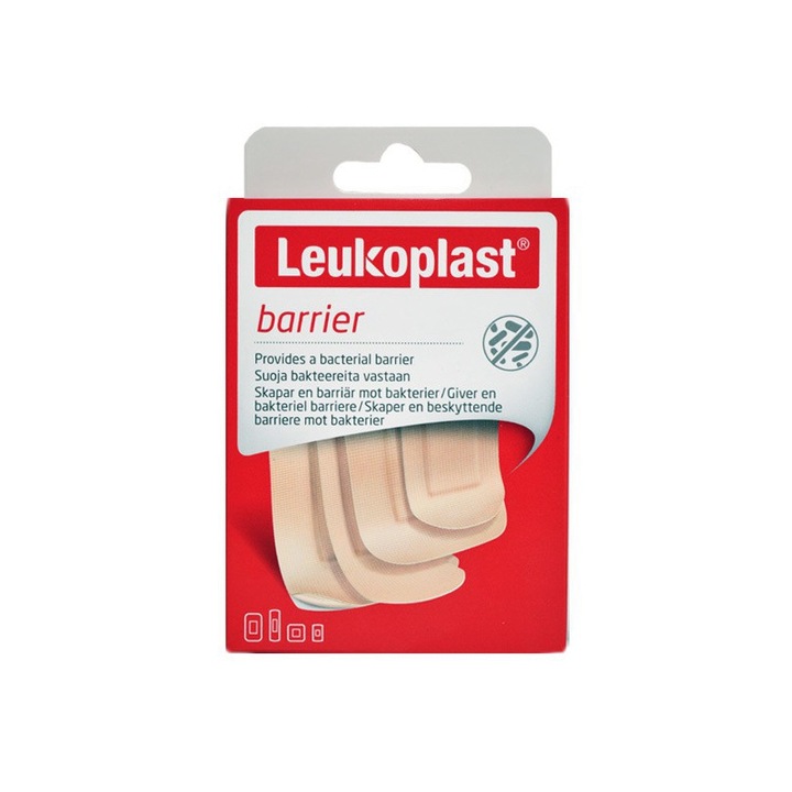 Set 30 plasturi adezivi rezistenti la apa, Leukoplast, 22x38mm, 38x38mm, 22x72mm, 38x63mm