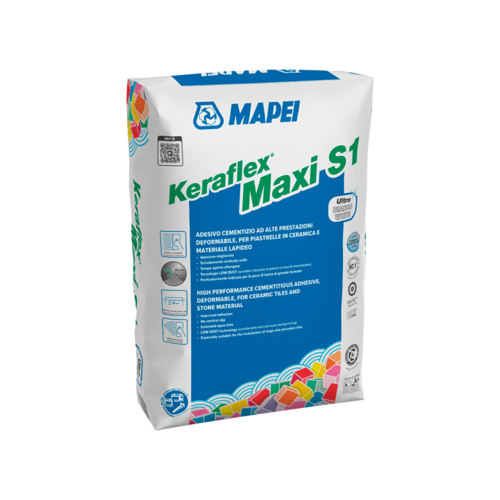 Mapei Keraflex Maxi S1 гъвкаво лепило за плочки, бяло, 23 кг