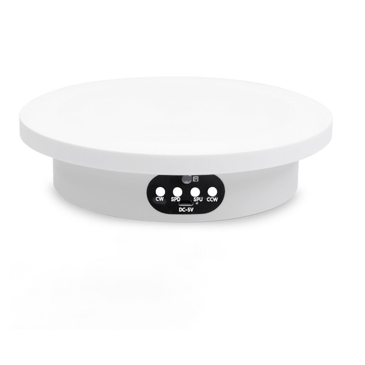 Masa foto rotativa electronica, pentru sedinte si video, diametru 20 cm, greutate maxima 2 kg, alb