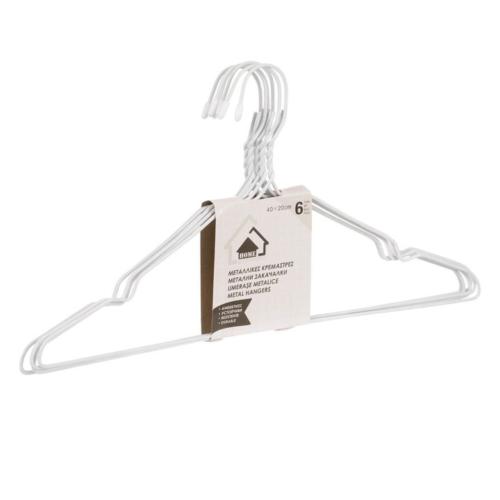 Комплект 6 метални закачалки Shopiens, бели, 40 см
