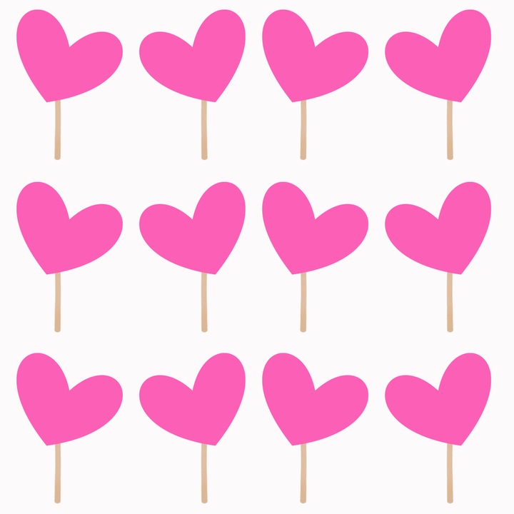 Set 12 figurine tort Inima Roz, KZE Prints, Photo Paper Glossy