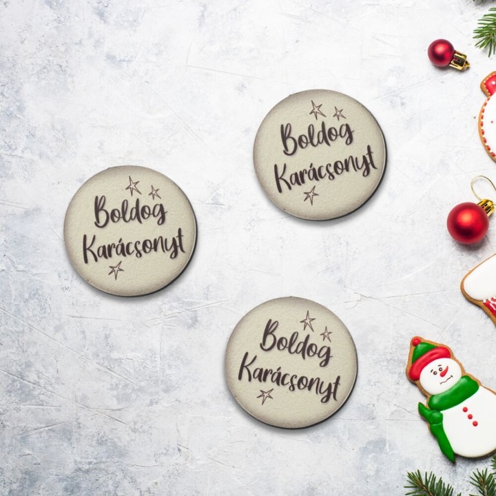 Nyomtatott fa tábla - Boldog Karácsonyt tábla 3db/csomag Krém/barna