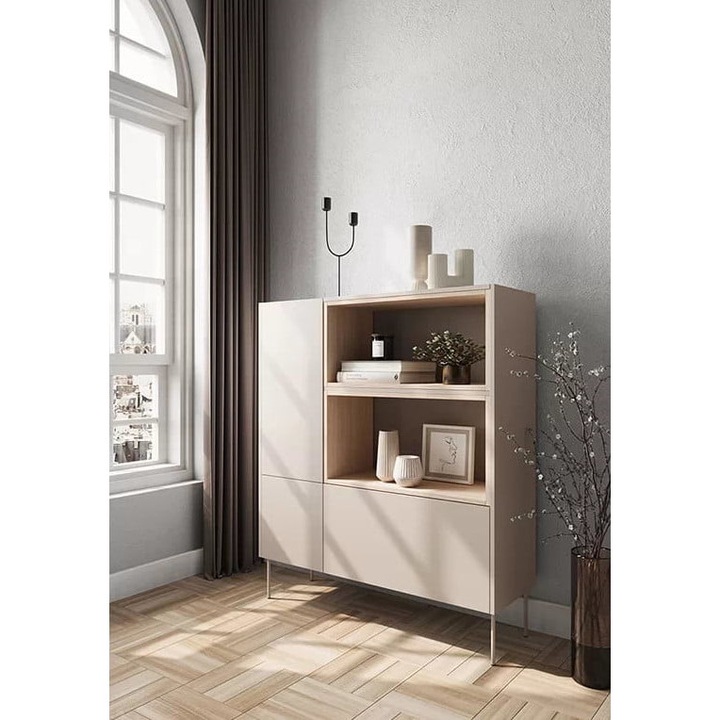 Bogart komód, Design, 120 x 140 x 40 cm, Forgácslap/Fém, Bézs