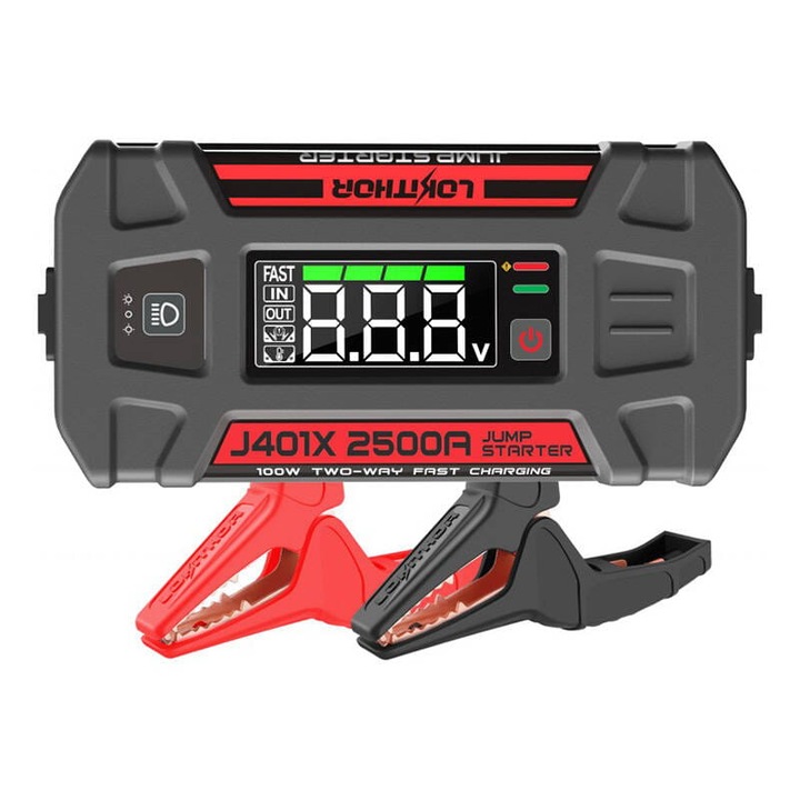 Redresor auto, Lokithor, 2500 A, 12 V, 74 Wh, Iluminare LED, Multicolor
