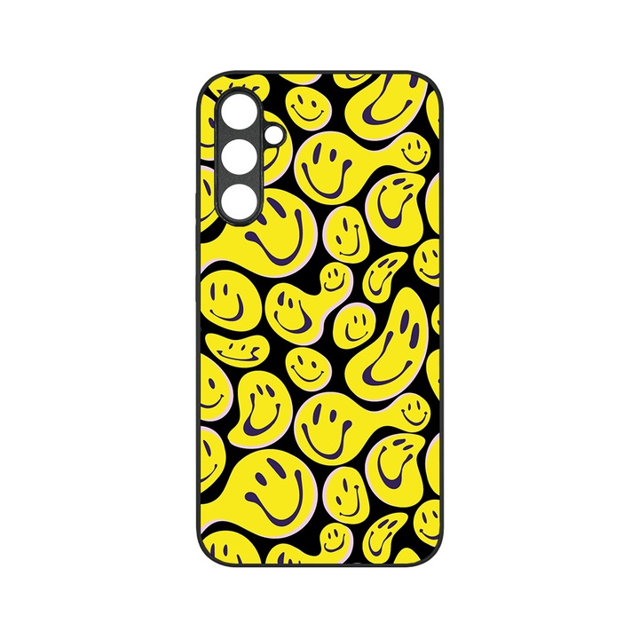 Тънък стъклен капак BestCase®, съвместим със Samsung Galaxy A13 5G, Yellow Acid Smiley, HD цветове, защита на камерата, повдигнати ръбове за защита на екрана, G 897