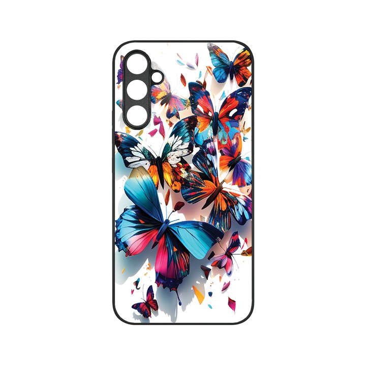 Тънък стъклен капак BestCase®, съвместим със Samsung Galaxy A13 5G, цветни пеперуди, HD цветове, защита на камерата, повдигнати ръбове за защита на екрана, G 1226