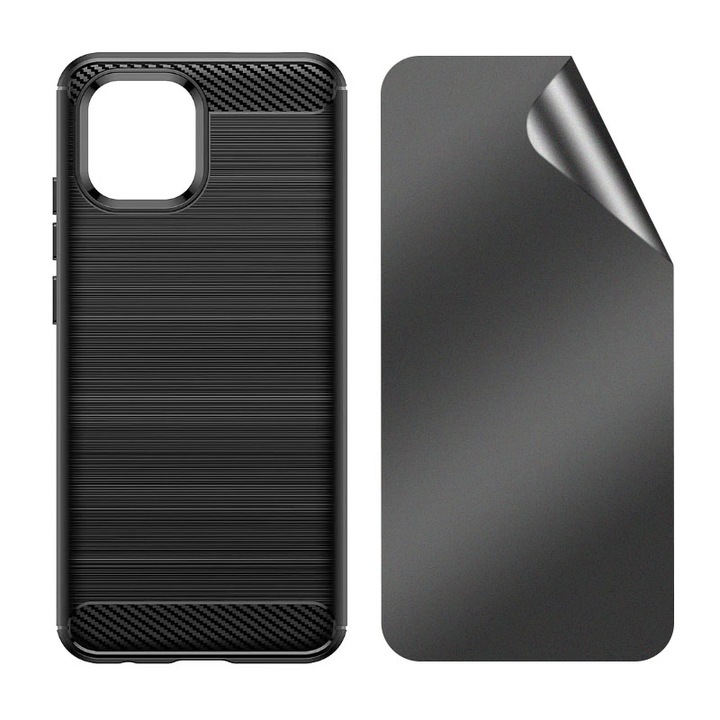 Set Pachet Folie Hydrogel Regenerabil Privacy si Husa Spate Carbon Design pentru Apple iPhone 14 Plus, Inovatie si Protectie, Anti-Reflexie, Full Body 360 Protection, Anti-Peeping, Negru