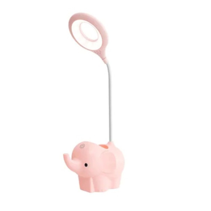 Lampa portabila LED, in forma de Elefant, cu suport pixuri, roz, reincarcabila, iluminare 360 de grade