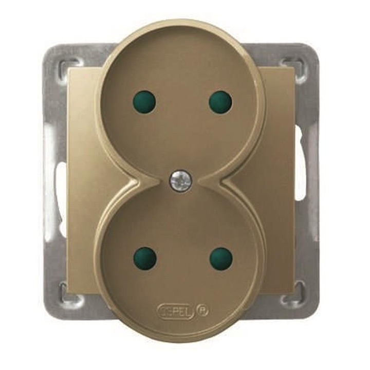 Priza dubla Ospel, Plastic, 16A, IP20, Auriu