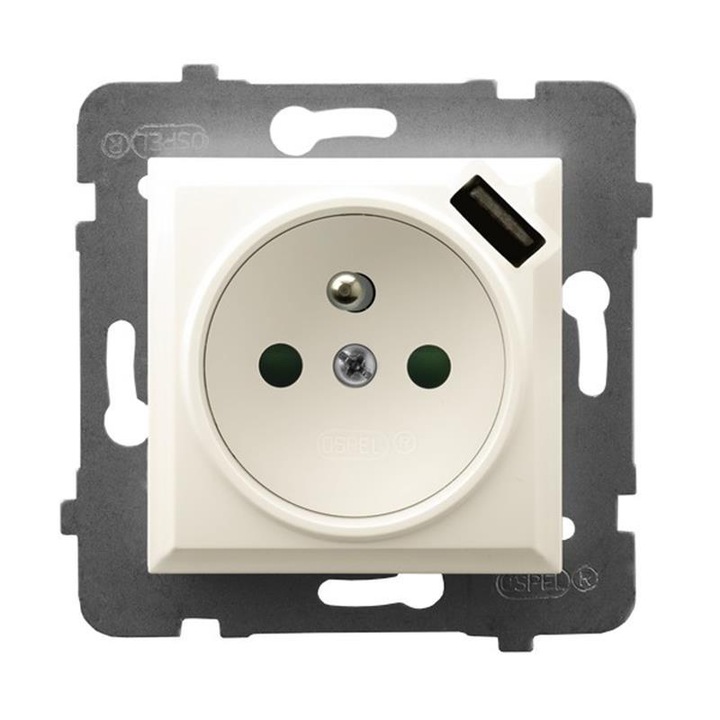 Priza simpla Ospel, Plastic, 16A, IP20, Crem